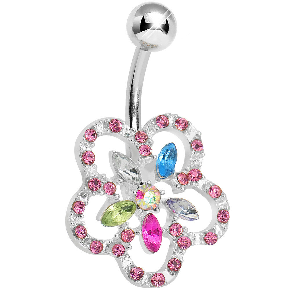 Lower Mount Multi Gem Hollow Flower Belly Ring