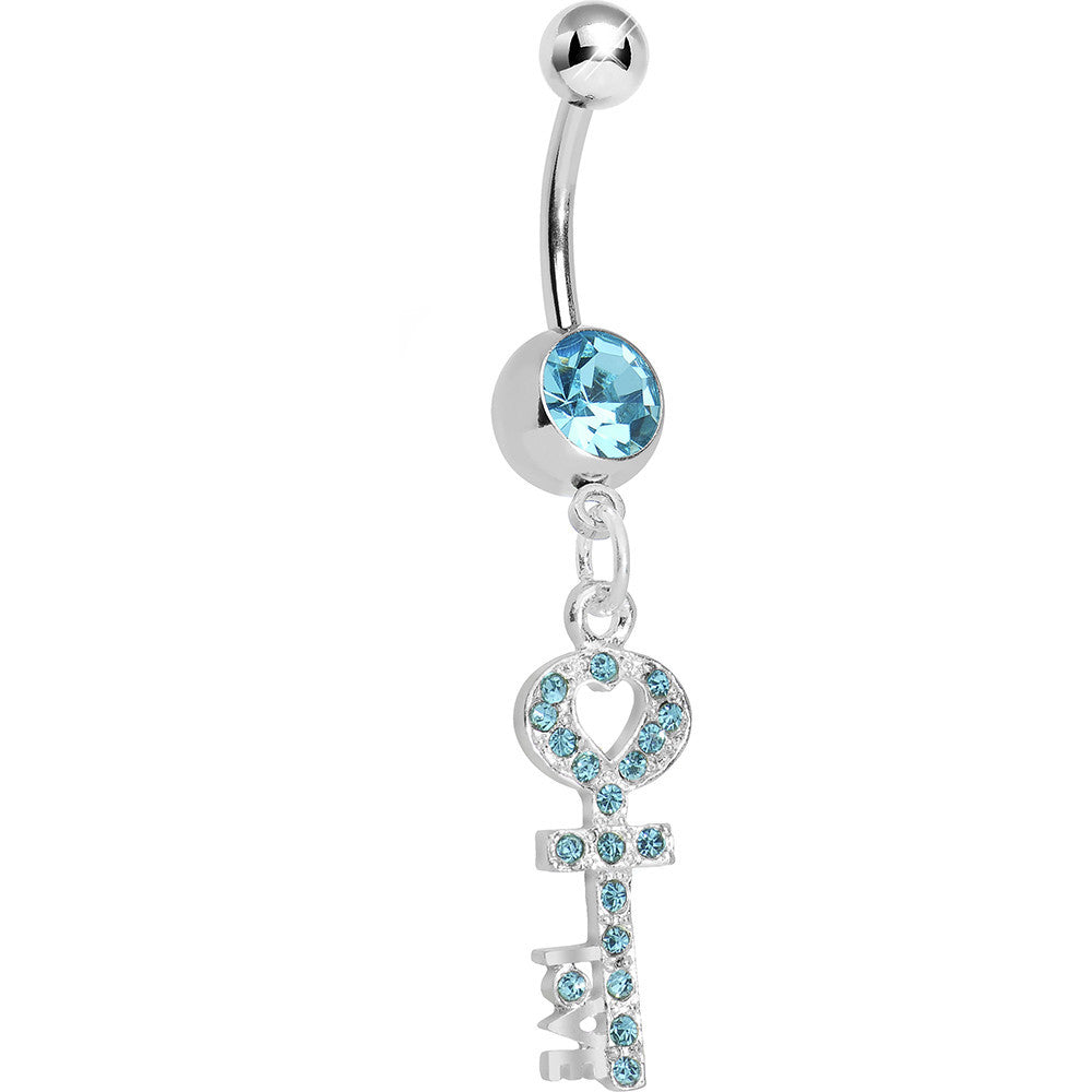 Aqua Gem Key to God's Love Dangle Belly Ring