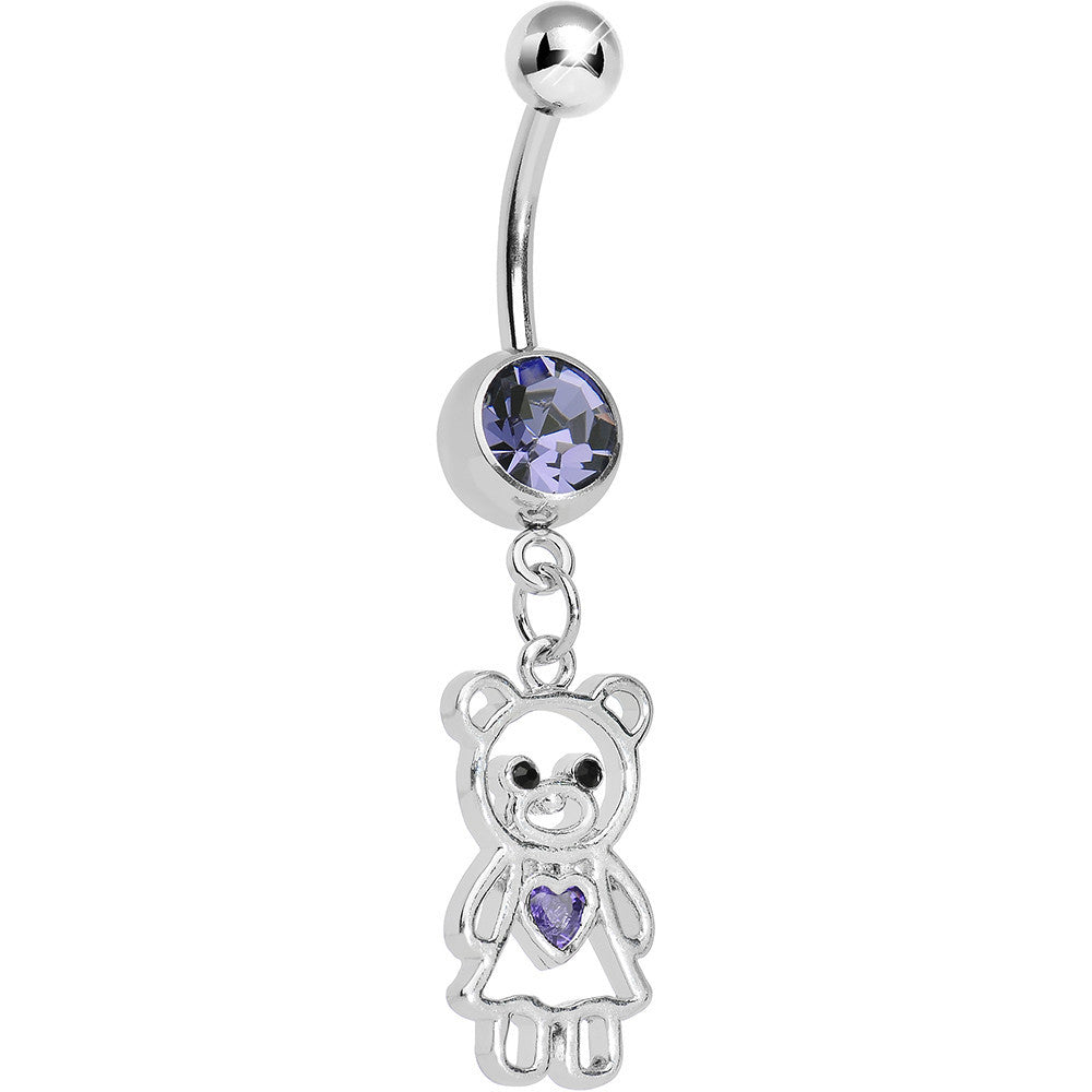 Purple Gem Loving Girly Teddy Bear Dangle Belly Ring