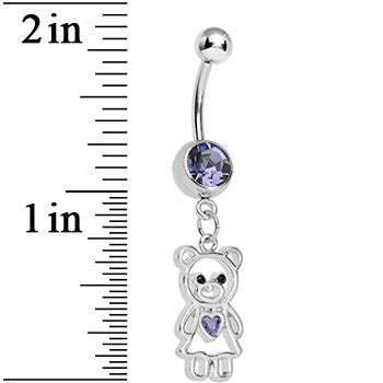 Purple Gem Loving Girly Teddy Bear Dangle Belly Ring