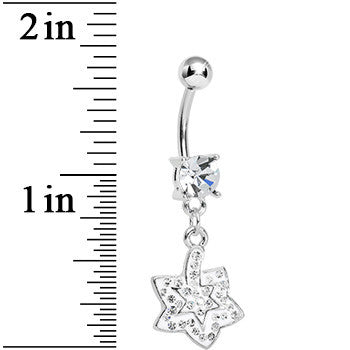 Crystalline Gem Paved Layered Star Dangle Belly Ring