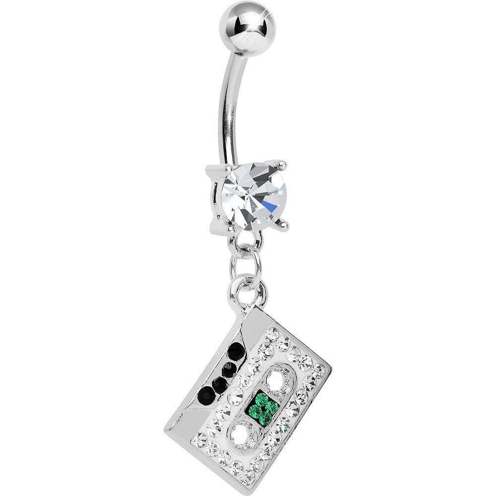 Crystalline Gem Paved Cassette Tape Dangle Belly Ring
