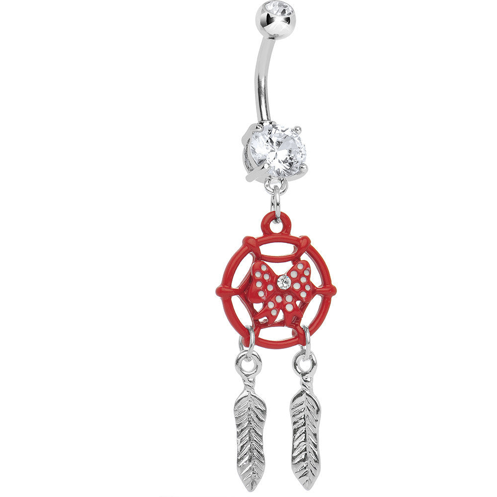 Crystalline Gem Red Bow Dreamcatcher Dangle Belly Ring