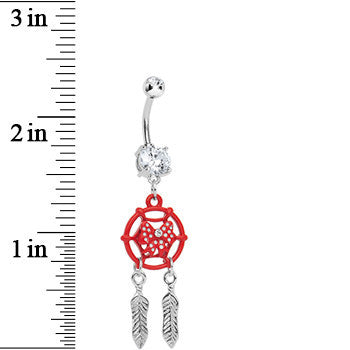 Crystalline Gem Red Bow Dreamcatcher Dangle Belly Ring