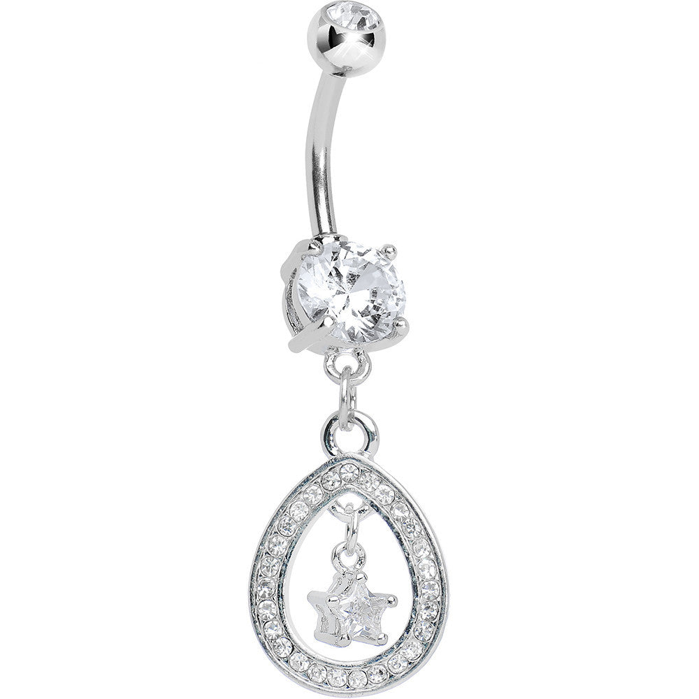 Crystalline Paved Hollow Raindrop and Gem Star Dangle Belly Ring