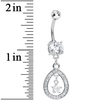 Crystalline Paved Hollow Raindrop and Gem Star Dangle Belly Ring