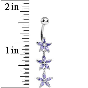 Purple Gem Triple Spring Flower Dangle Belly Ring