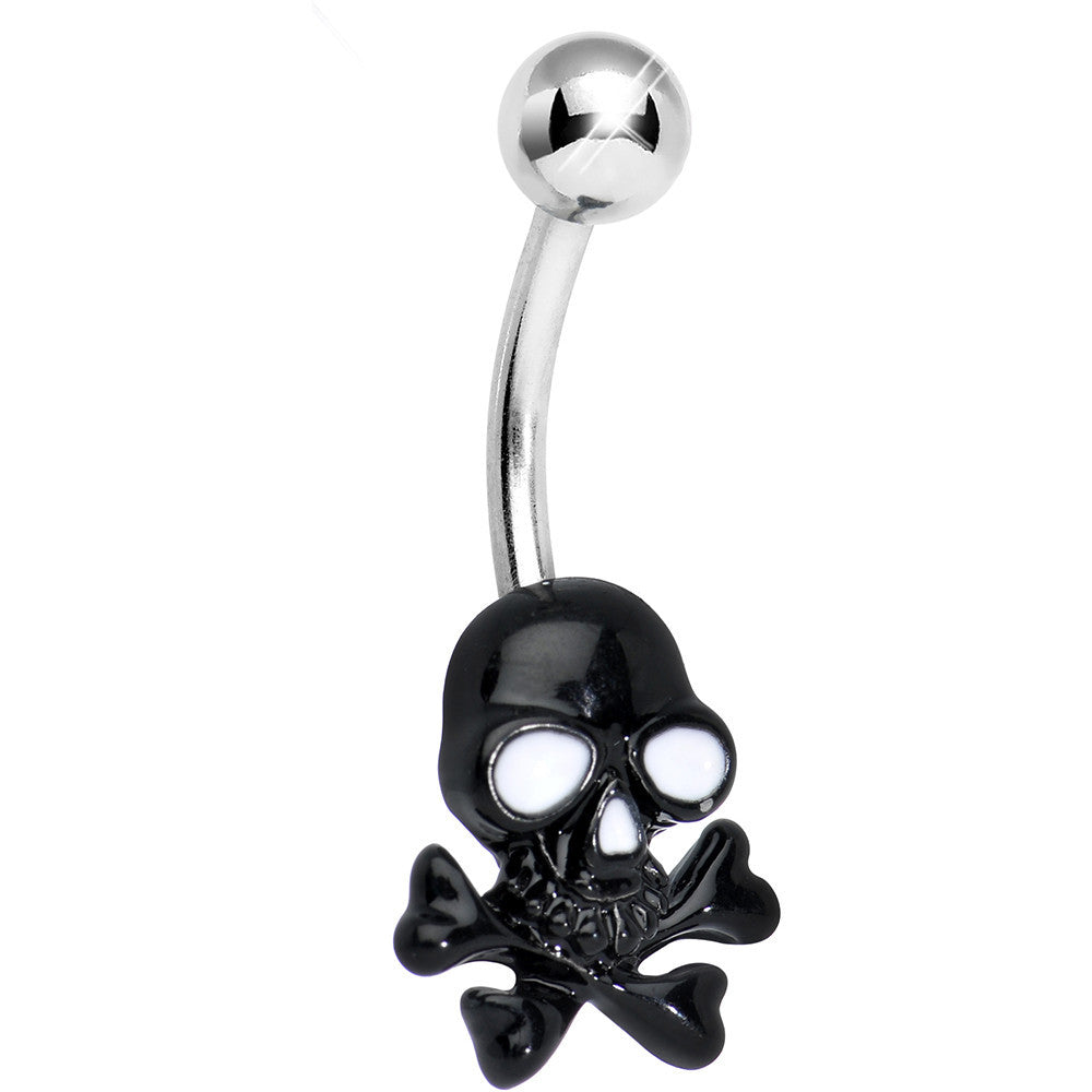 Black Ghoulish Grinning Skull and Crossbones Belly Ring