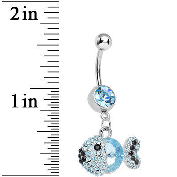 Aqua Gem Paved Dazzling Fish Dangle Belly Ring