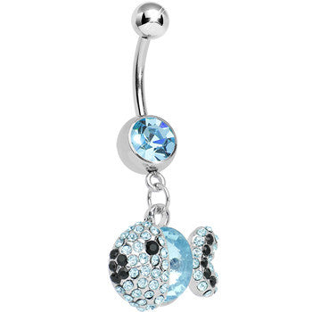Aqua Gem Paved Dazzling Fish Dangle Belly Ring