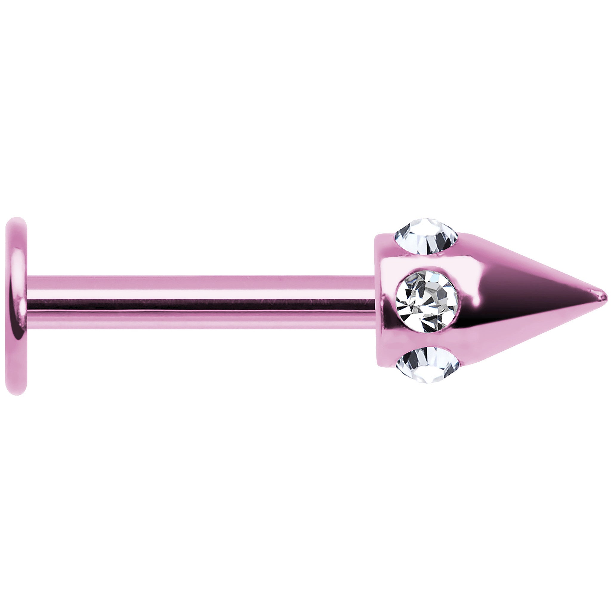 16G Pink Anodized Titanium Clear Gem Cone Labret Monroe