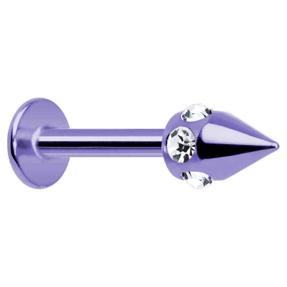 16G Purple Anodized Titanium Clear Gem Cone Labret Monroe