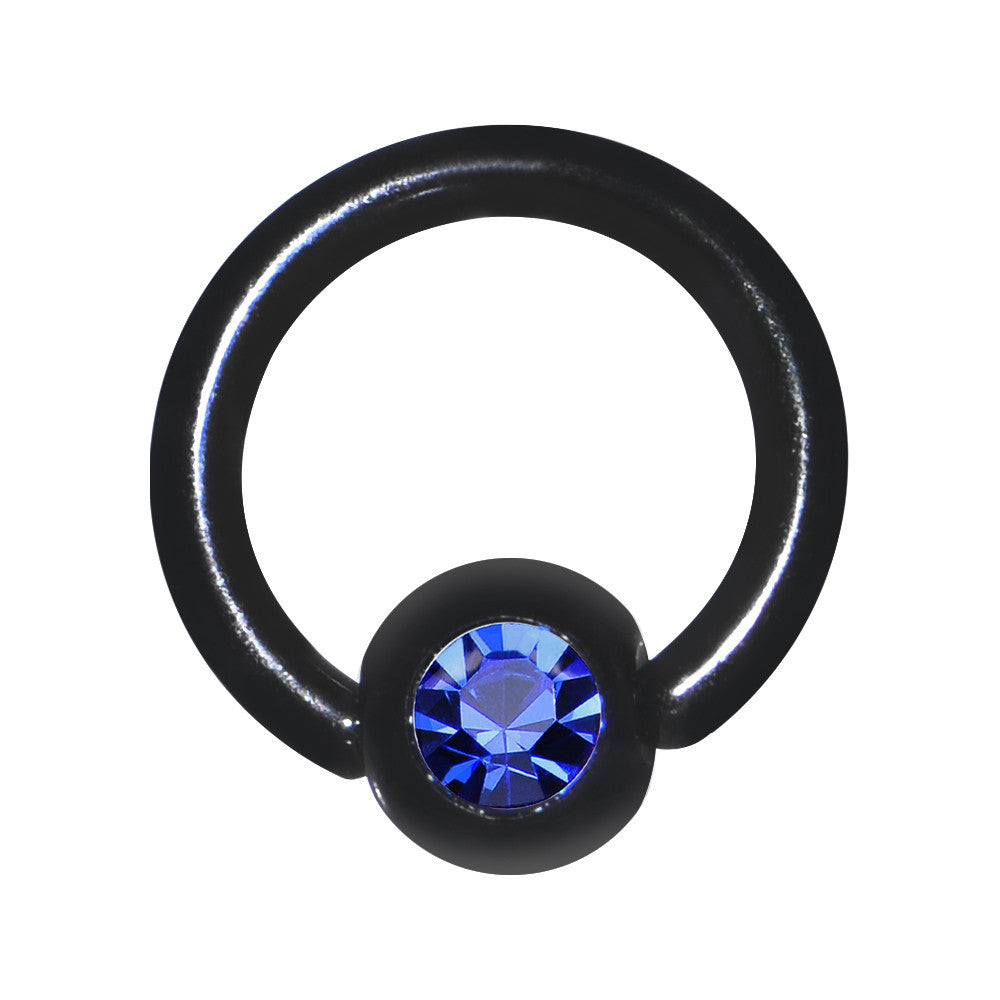 16G 1/4 Blue Gem Black Titanium BCR Captive Ring