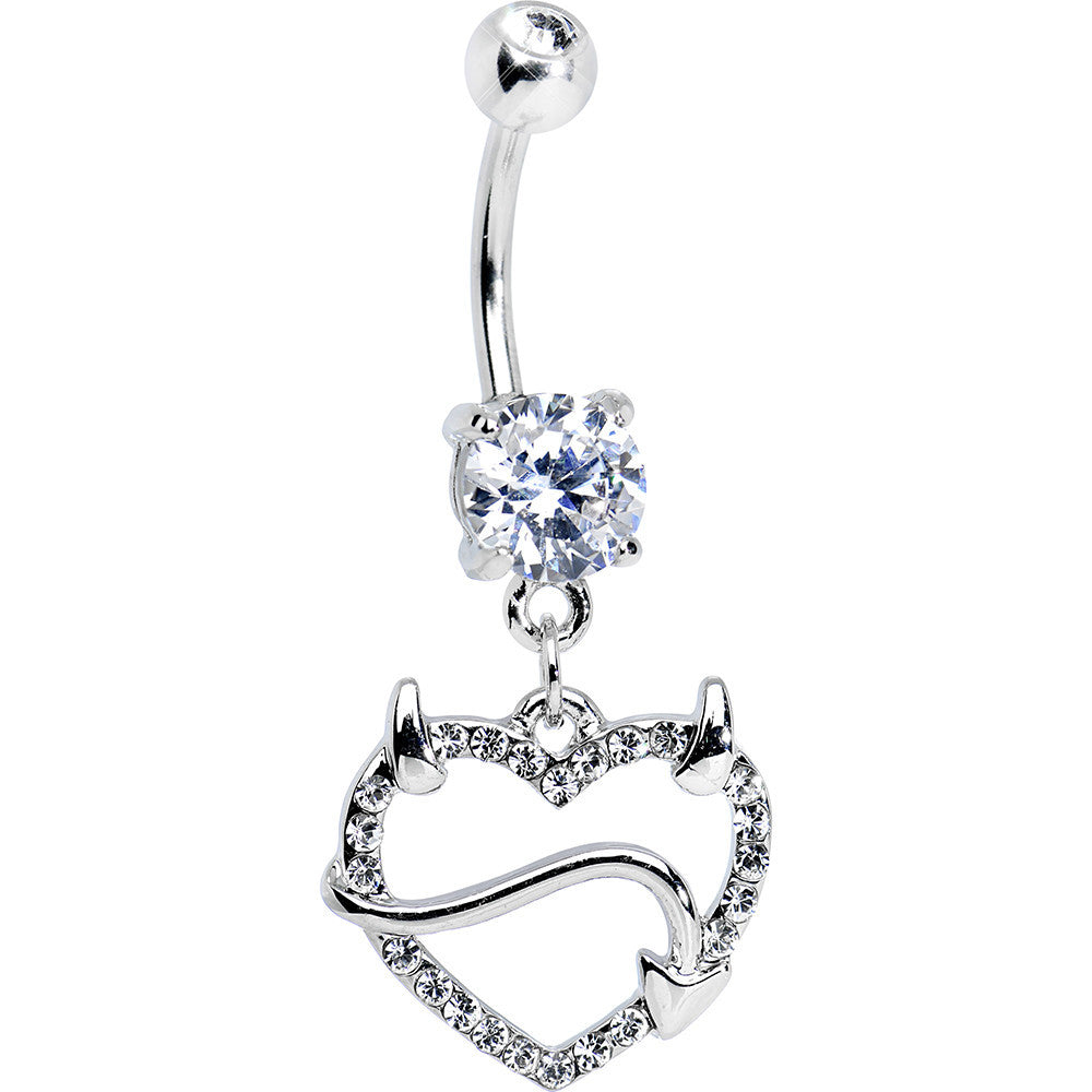 Double Clear Gem Sexy Devil Heart Dangle Belly Ring