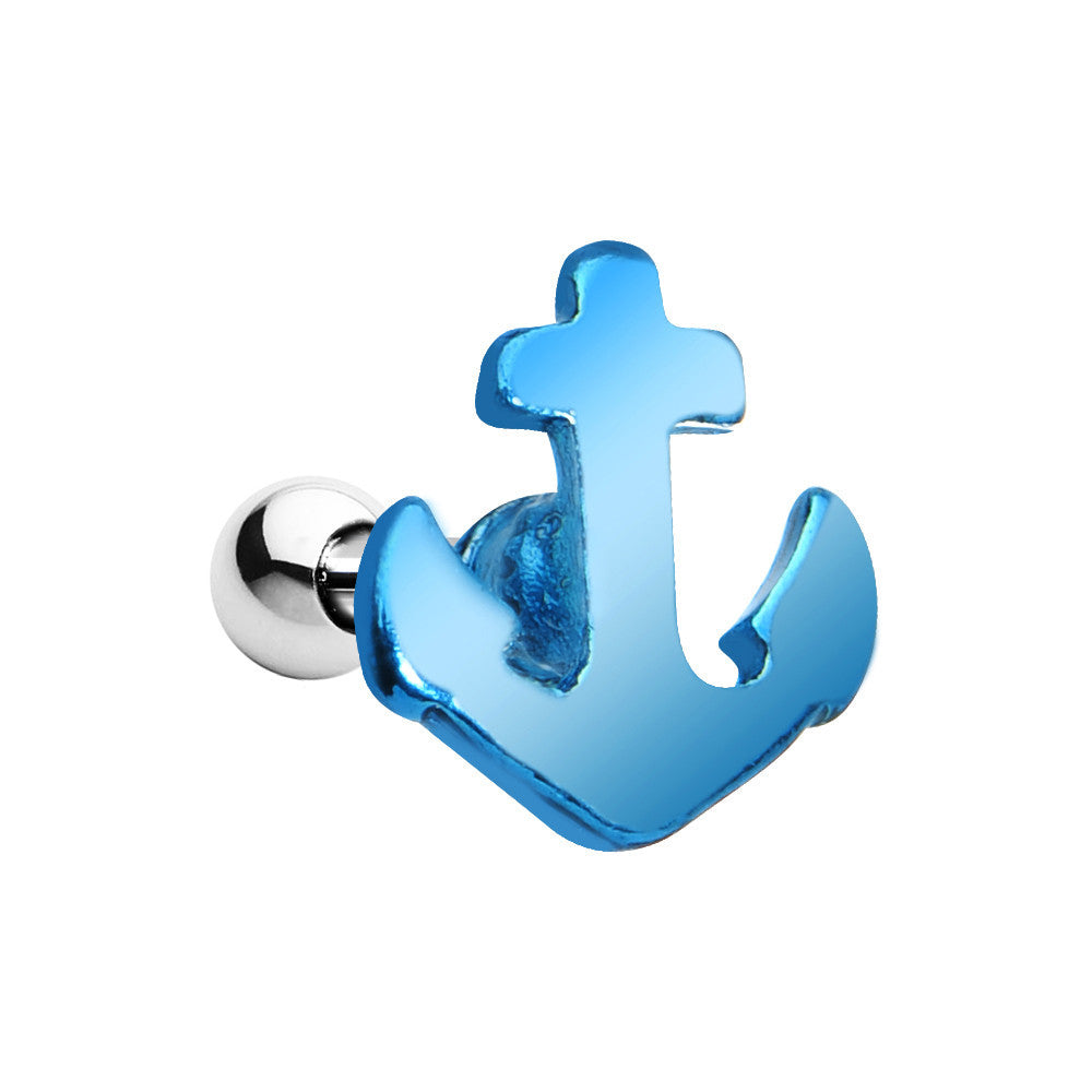 16G Brilliant Blue Nicely Nautical Anchor Cartilage Stud Earring