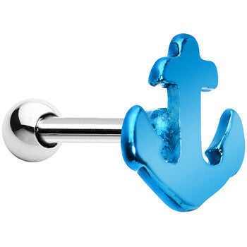 16G Brilliant Blue Nicely Nautical Anchor Cartilage Stud Earring
