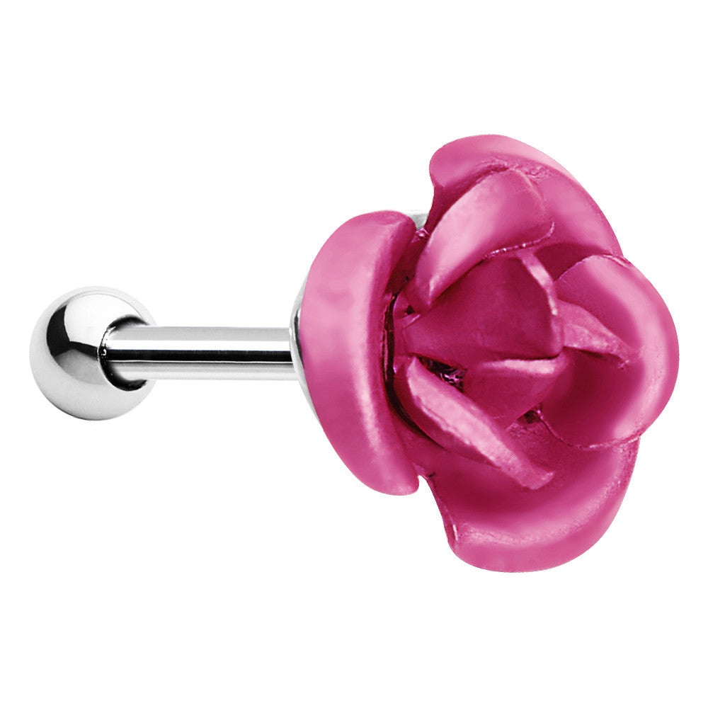 16 Gauge Perfect Pink Metallic Rose Flower Cartilage Stud Earring