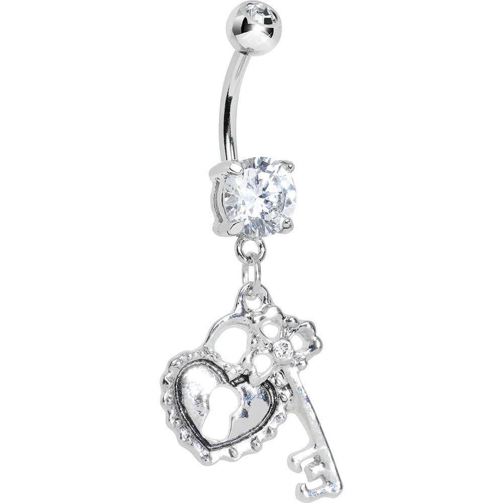 Clear Gem Key to Unlock My Heart Dangle Belly Ring