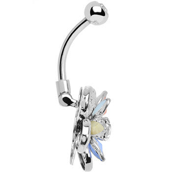 Multi Clear Gem Bursting Blossom Flower Belly Ring