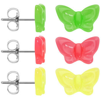 14mm Acrylic Neon Butterfly Stud Earring Set