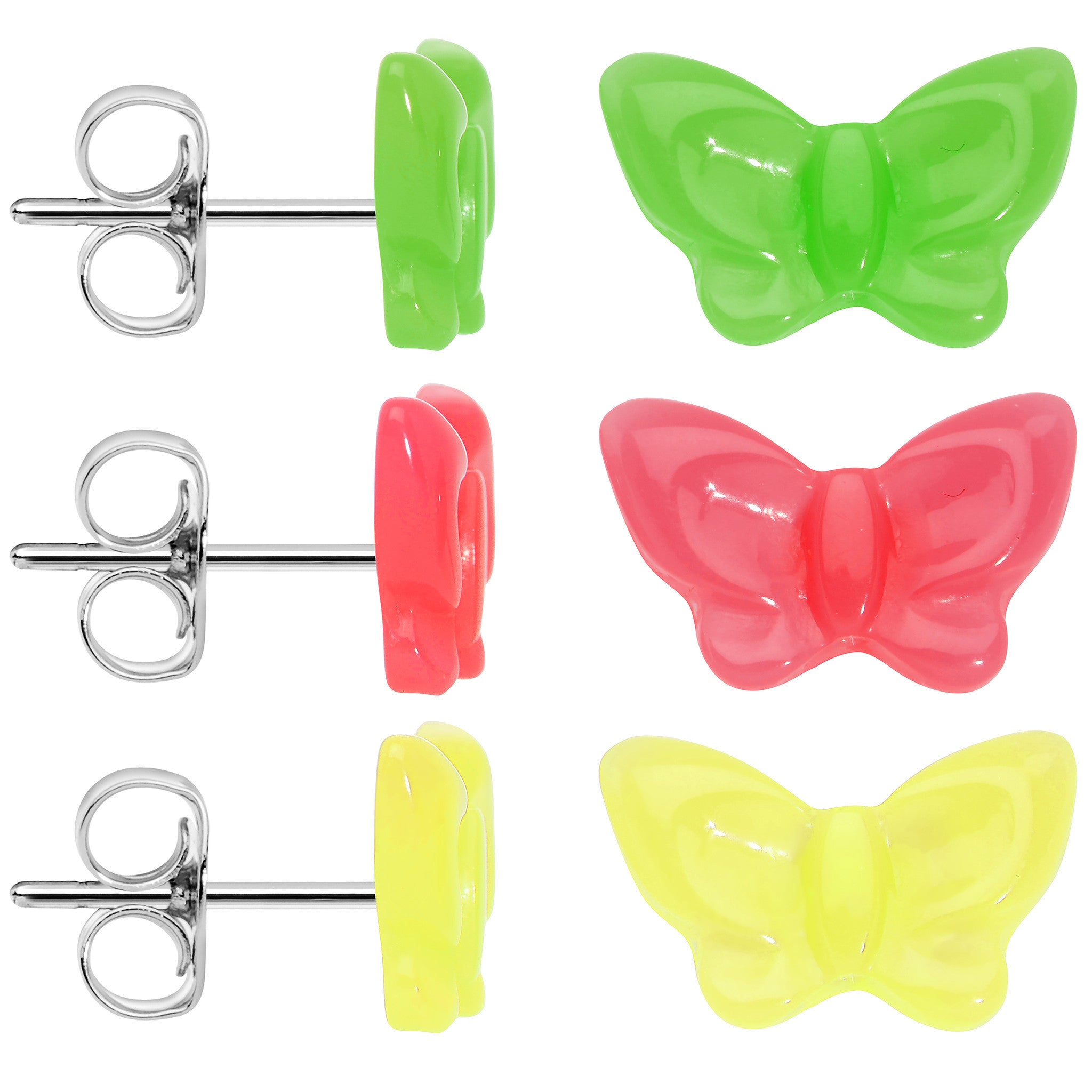 14mm Acrylic Neon Butterfly Stud Earring Set