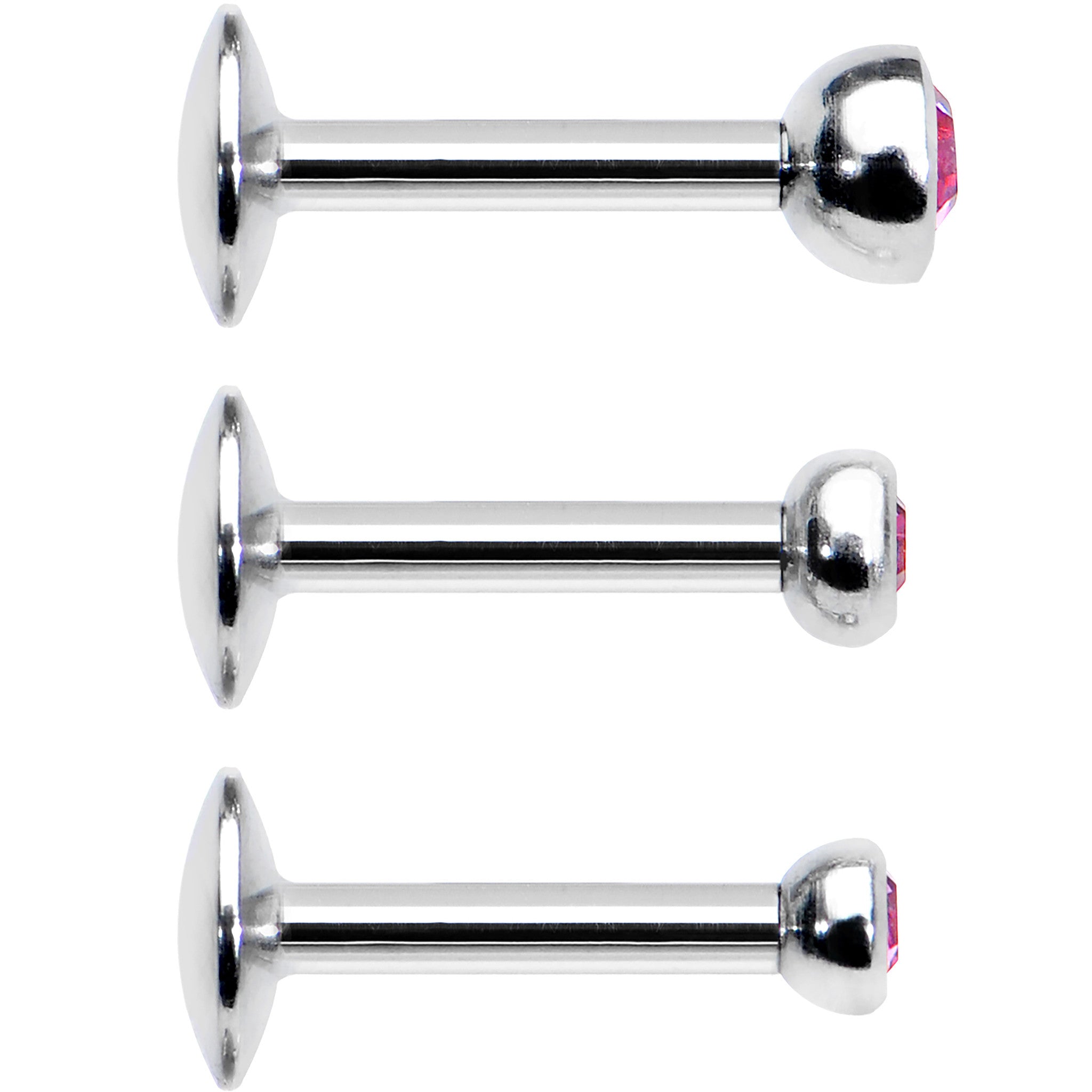 16G 1/4 Pink Gem Helix Cartilage Barbell 3 Pack Set