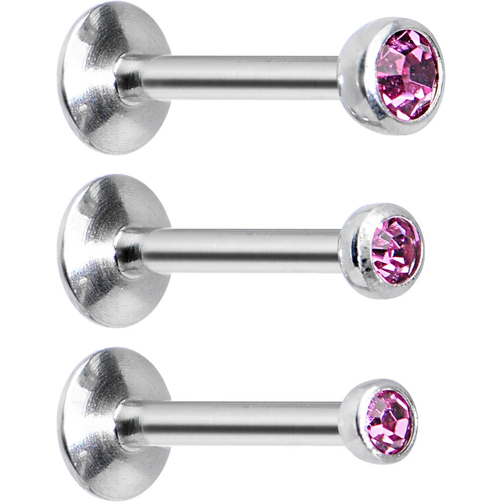 16G 5/16 Pink Gem Helix Cartilage Barbell 3 Pack Set
