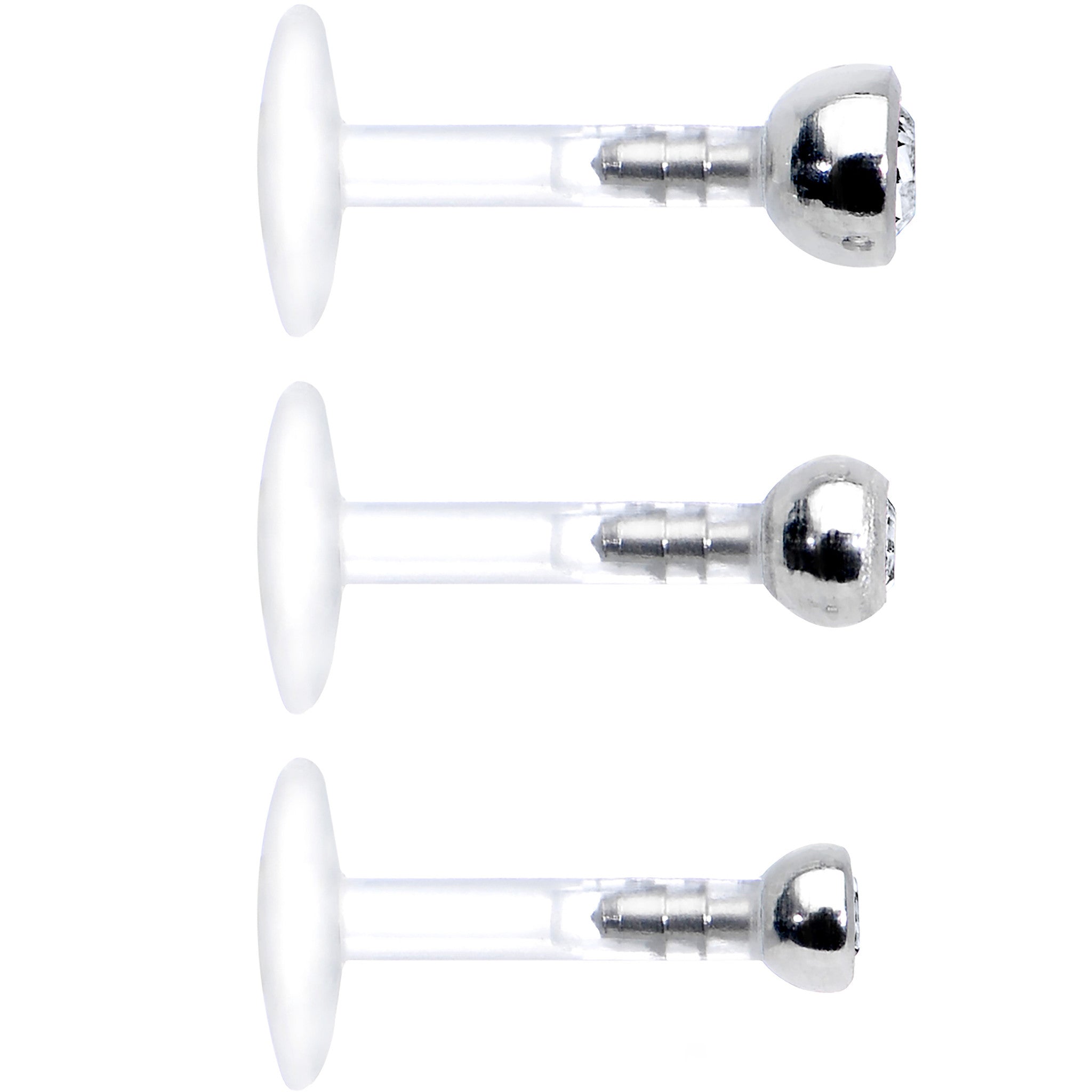 16G 1/4 Clear Gem Bioplast Triple Forward Helix Barbell 3 Pack Set