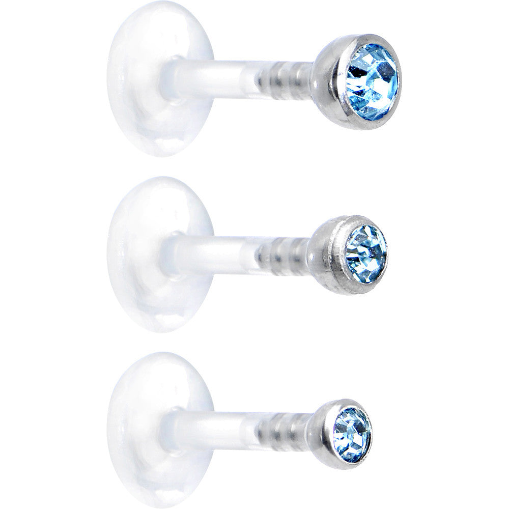 16G 1/4 Aqua Gem Bioplast Triple Forward Helix Barbell 3 Pack Set
