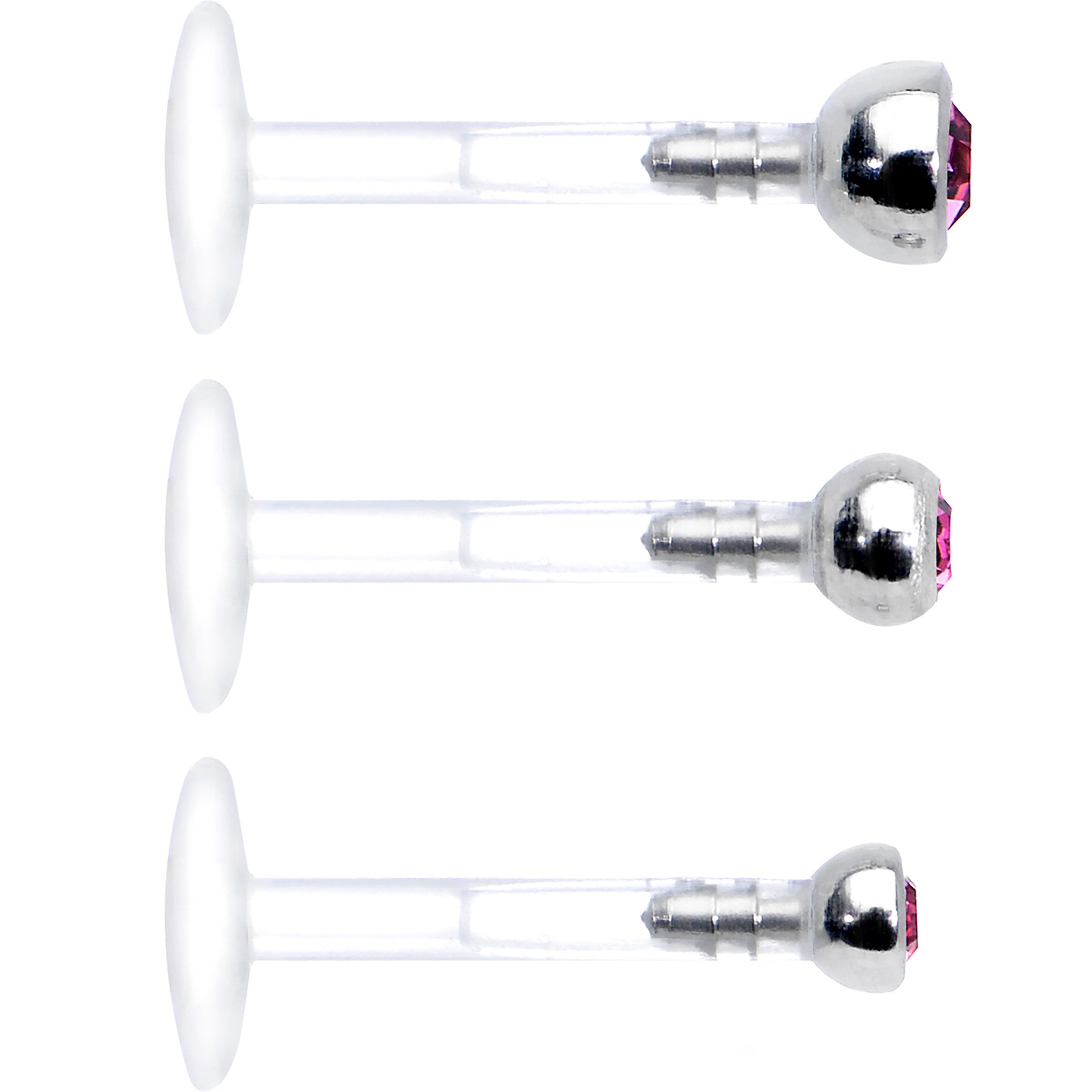 16G 5/16 Pink Gem Bioplast Triple Forward Helix Barbell 3 Pack Set