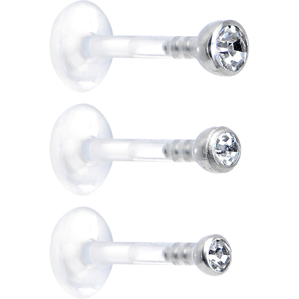 16G 5/16 Clear Gem Bioplast Triple Forward Helix Barbell 3 Pack Set