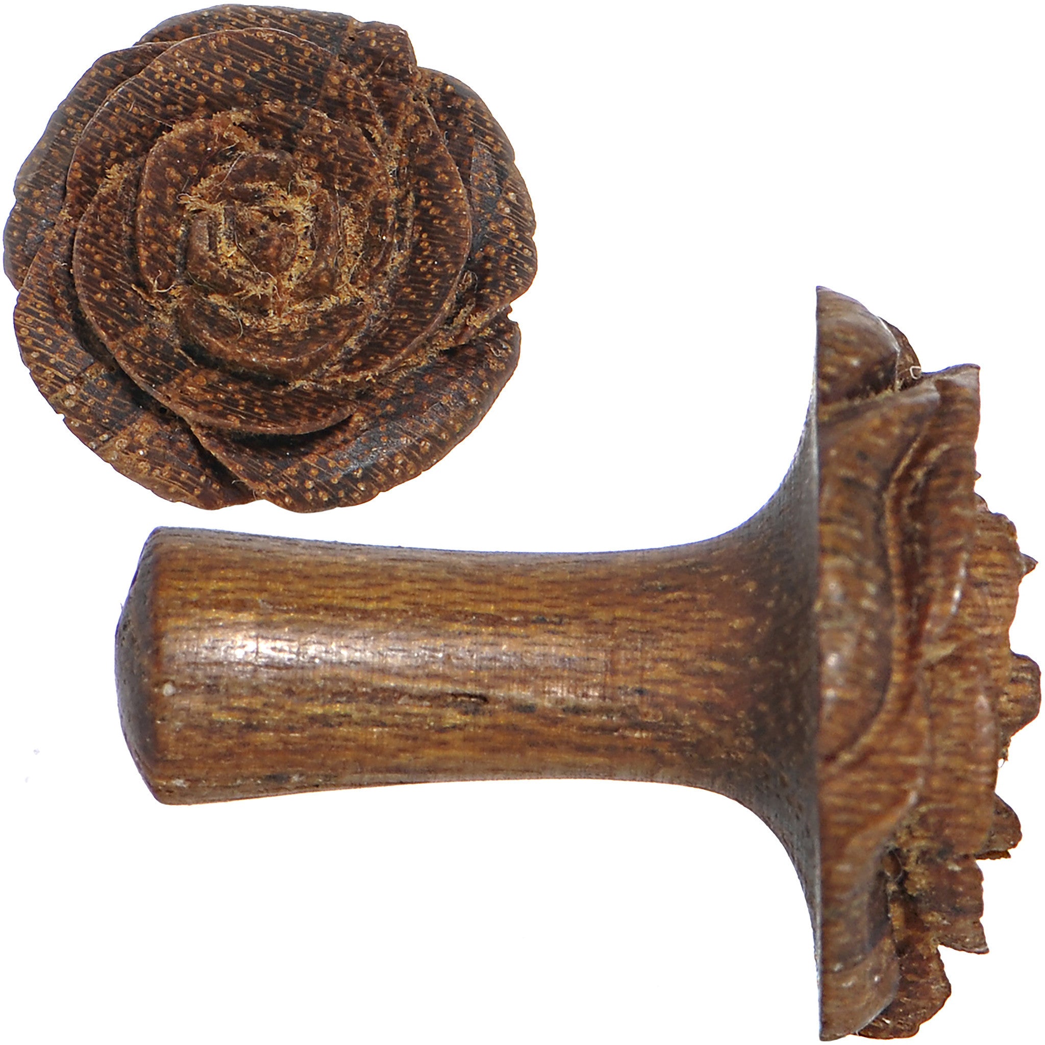 6G Organic Teak Wood Mocha Rosebud Hand Carved Plug Set