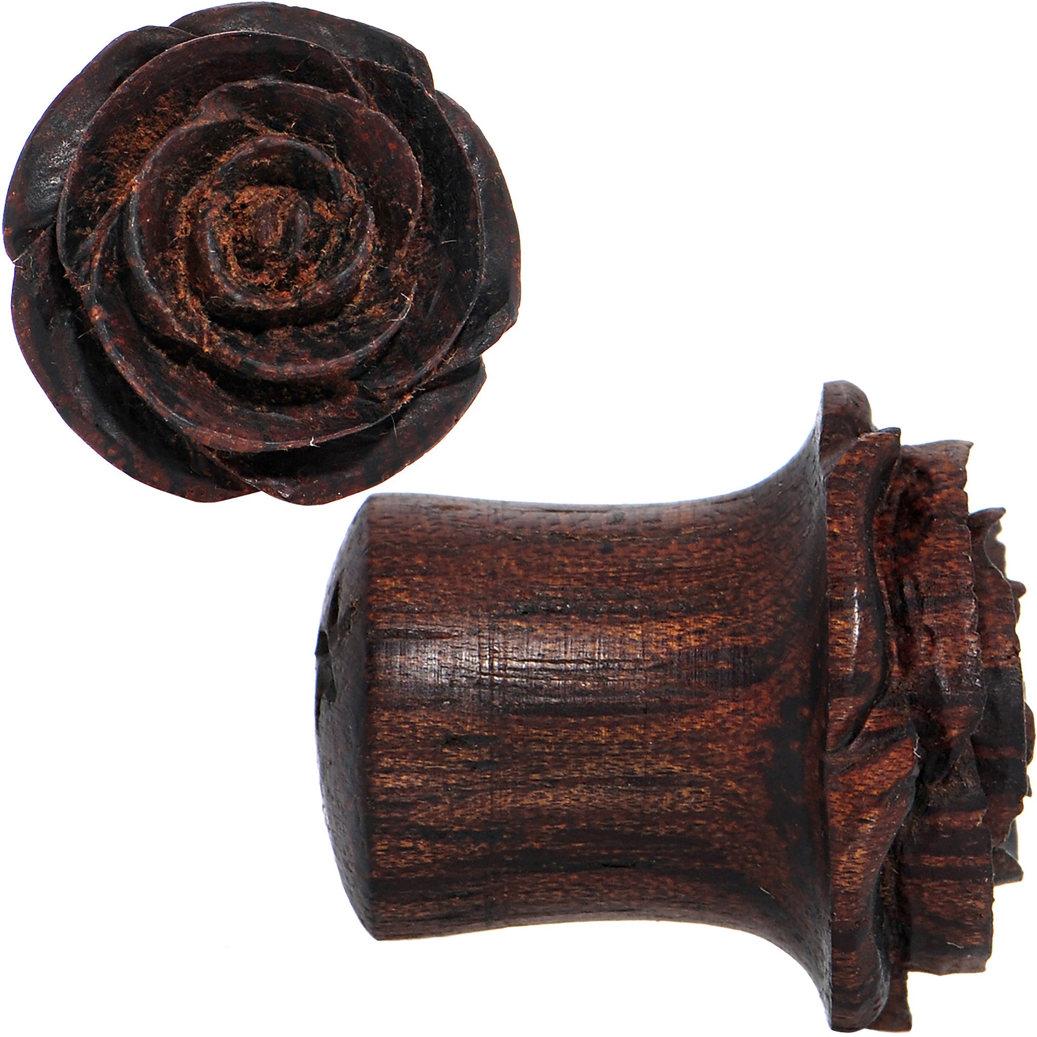 7/16 Organic Rengas Wood Cherry Rosebud Hand Carved Plug Set
