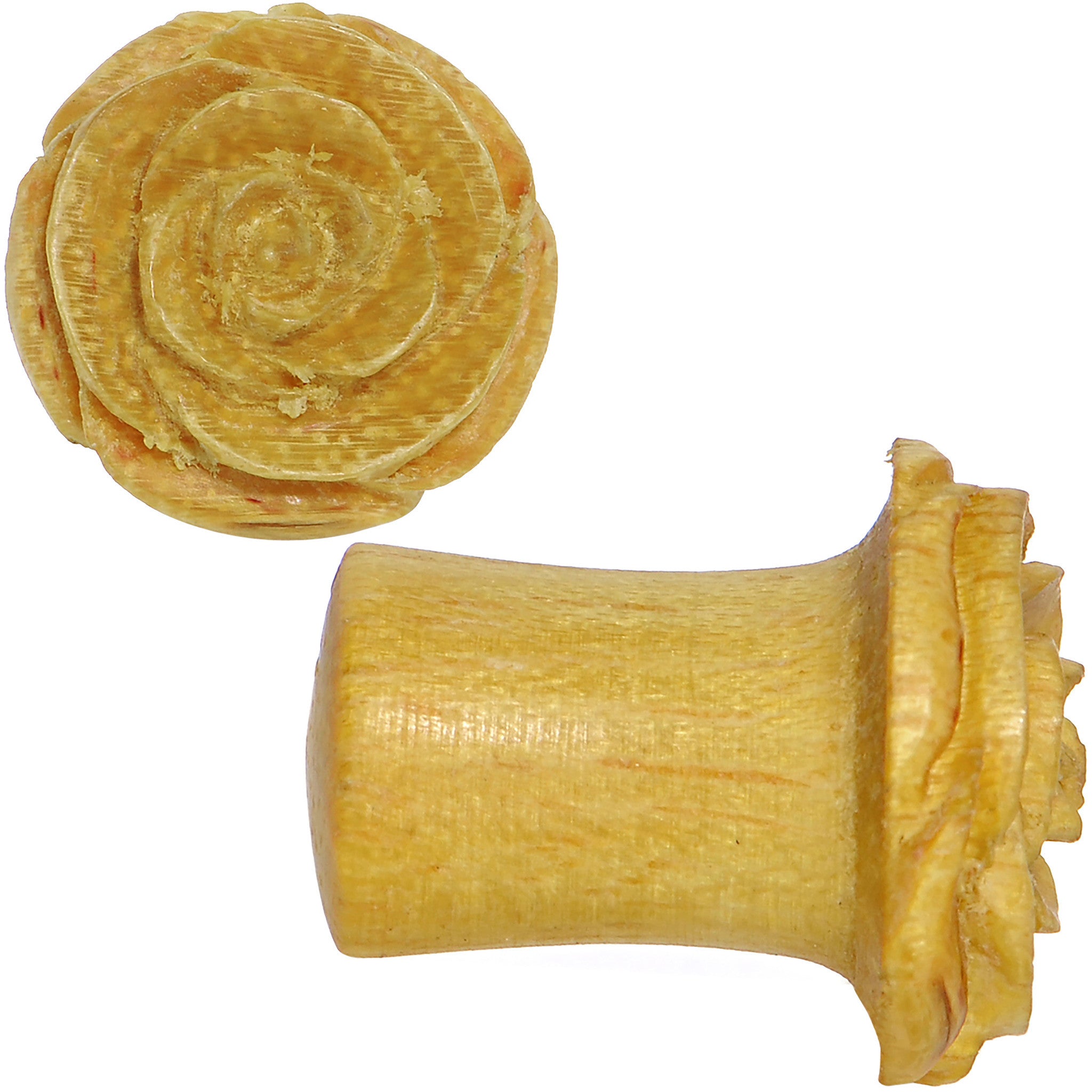 0G Organic Jackfruit Wood Yellow Rosebud Hand Carved Plug Set
