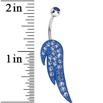 Blue Gem Glimmering Singular Angel Wing Belly Ring