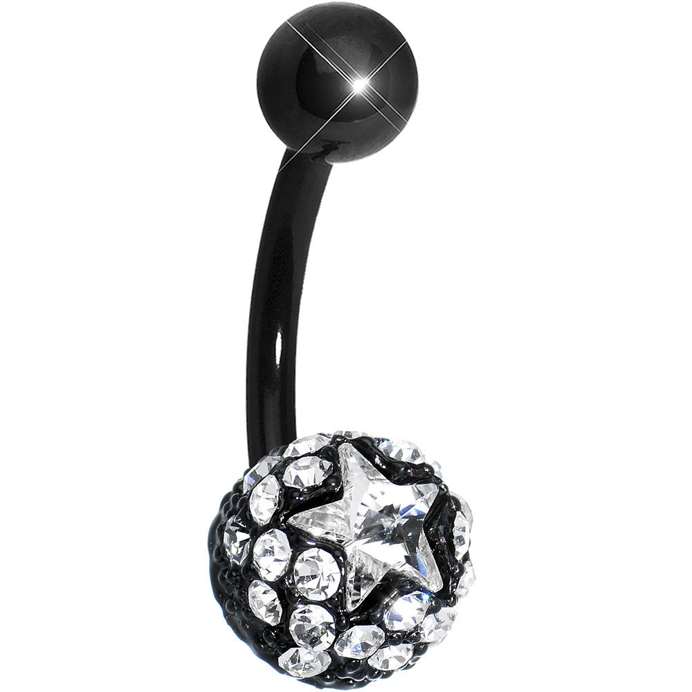 Clear Gem Paved Black La Luna and Clear Star Belly Ring