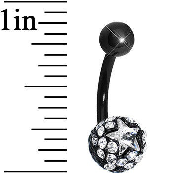 Clear Gem Paved Black La Luna and Clear Star Belly Ring