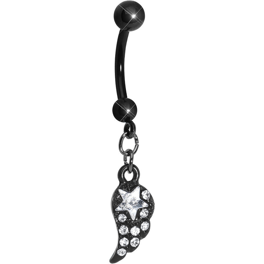 Clear Gem Celestial Star Solo Black Wing Dangle Belly Ring