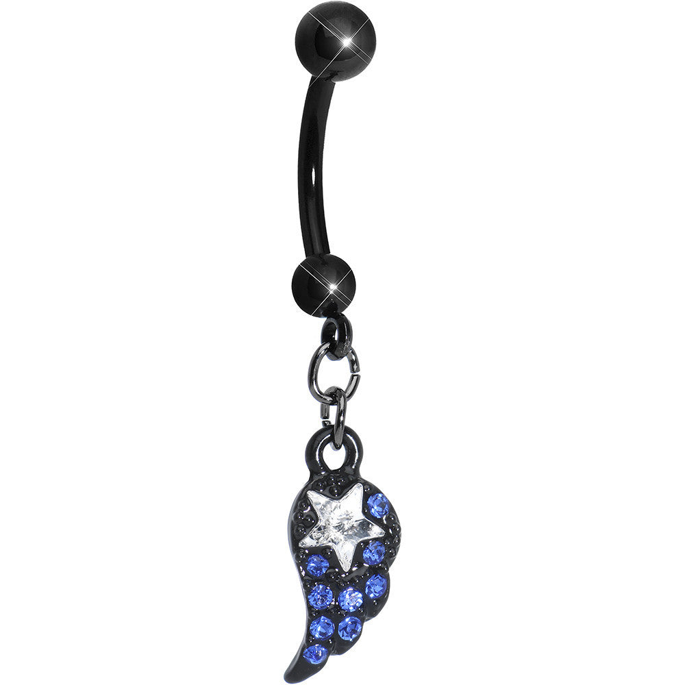 Blue Gem Celestial Star Solo Black Wing Dangle Belly Ring