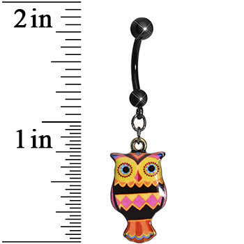 Pink and Yellow Patchwork Artistic Owl Dangle Belly Ring