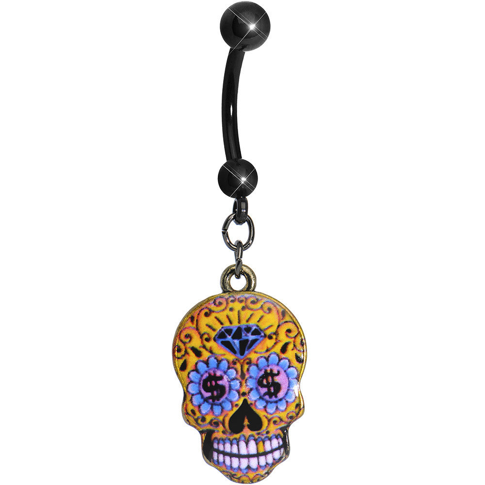 Bling is the Thing Sugar Skull Dangle Belly Ring