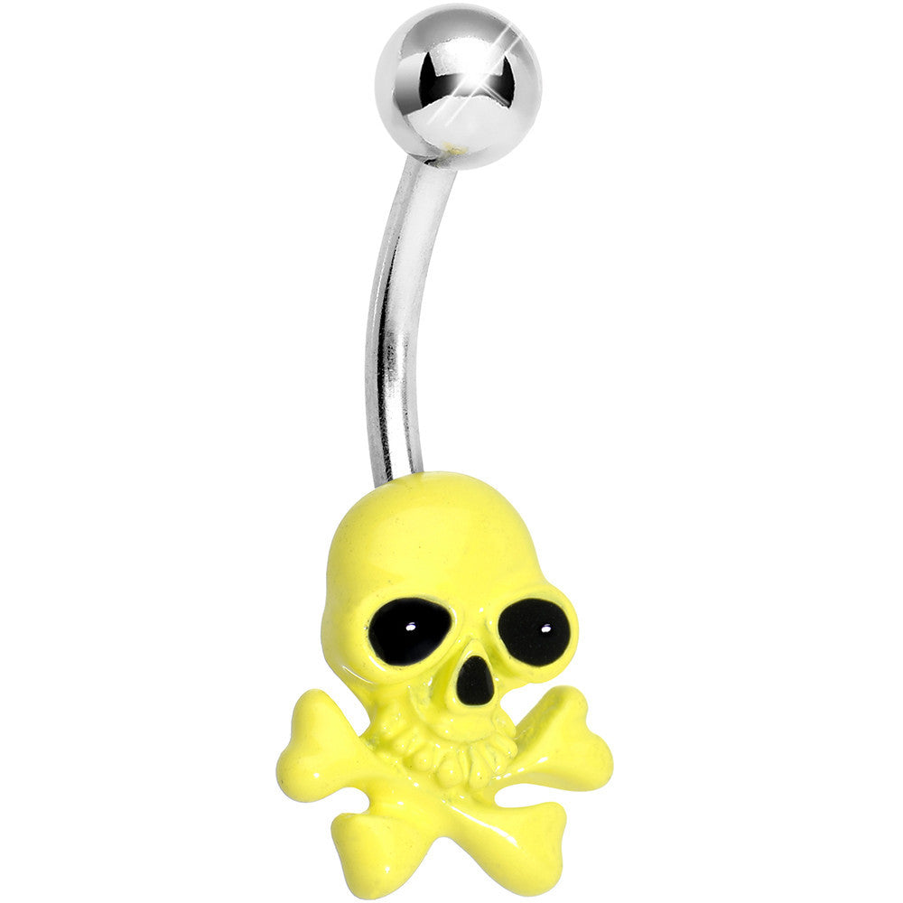 Yellow Neon Cheerful Skull and Crossbones Belly Ring
