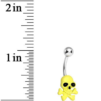 Yellow Neon Cheerful Skull and Crossbones Belly Ring