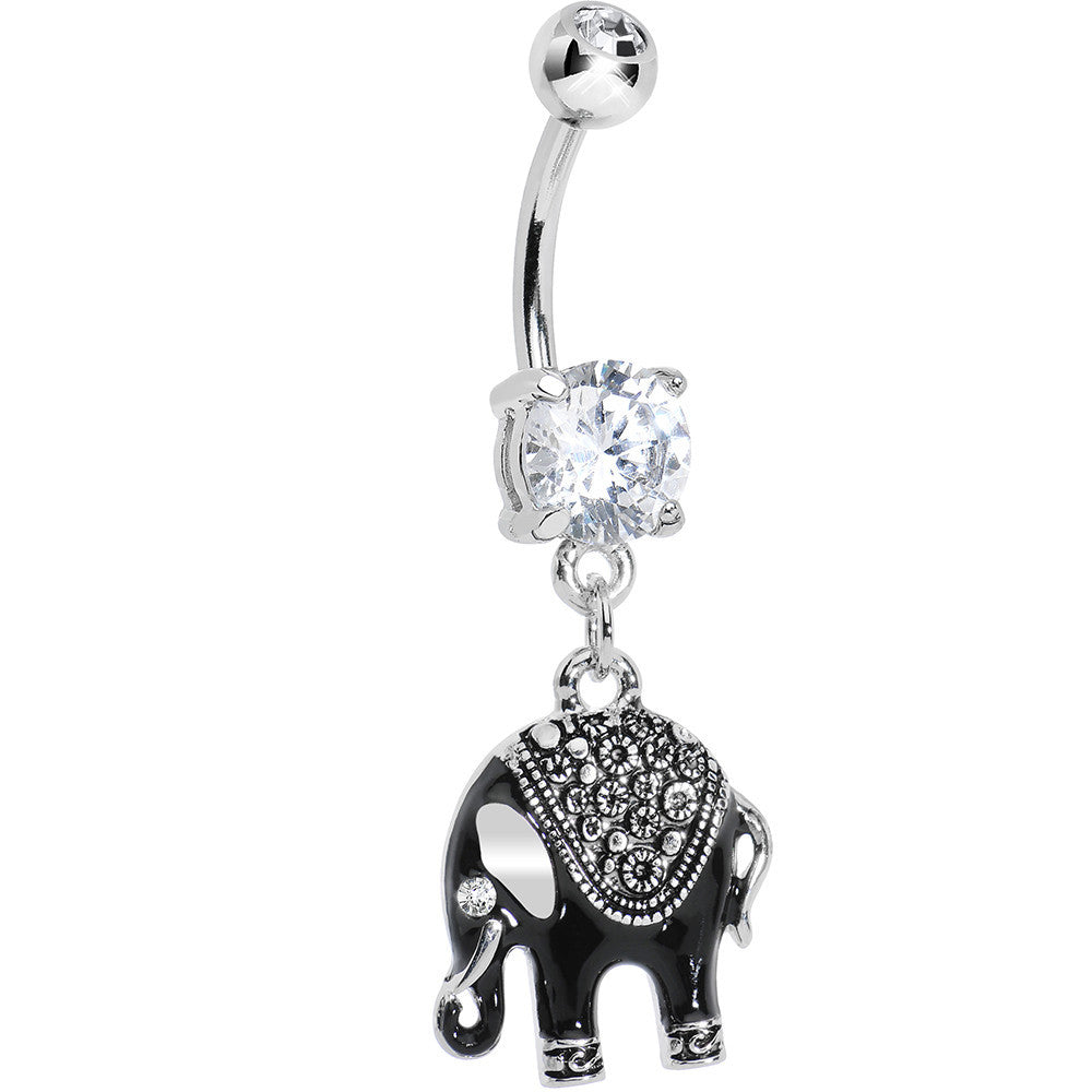 Clear Gem Black Mystic Elephant Dangle Belly Ring