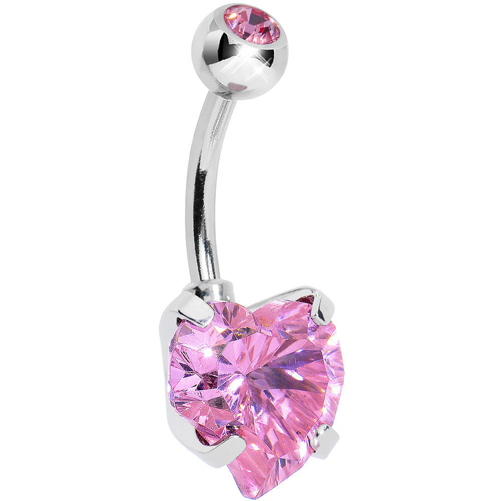 Rose Pink Crystal Heart Belly Ring Created with Crystals