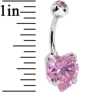 Rose Pink Crystal Heart Belly Ring Created with Crystals