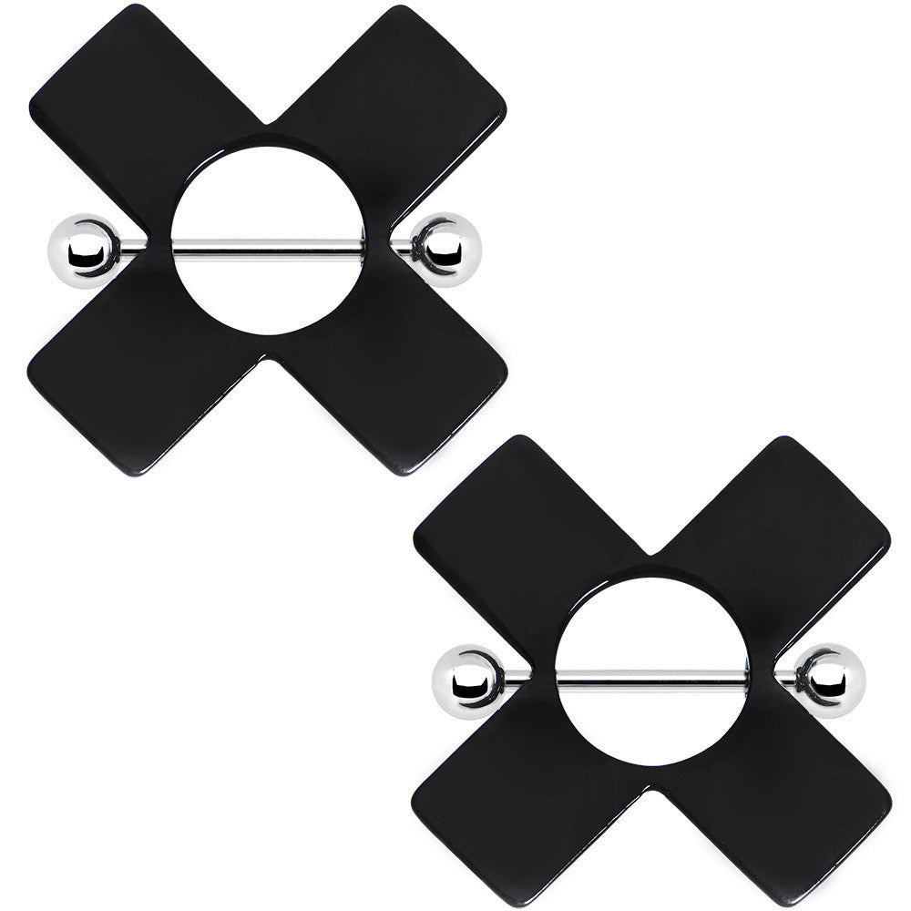 14 Gauge Black Acrylic X Nipple Shield Set