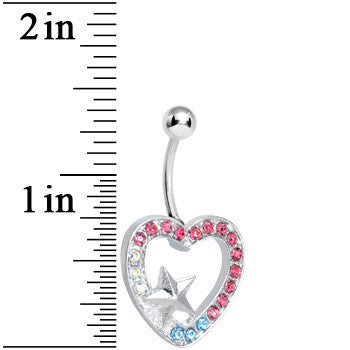 Clear Pink and Aqua Gem Hollow Heart Star Belly Ring