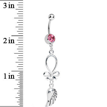 Pink Gem Bowtie with Angel Wing Dangle Belly Ring