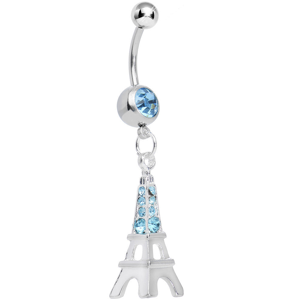 Aqua Gem Elegant Eiffel Tower Dangle Belly Ring